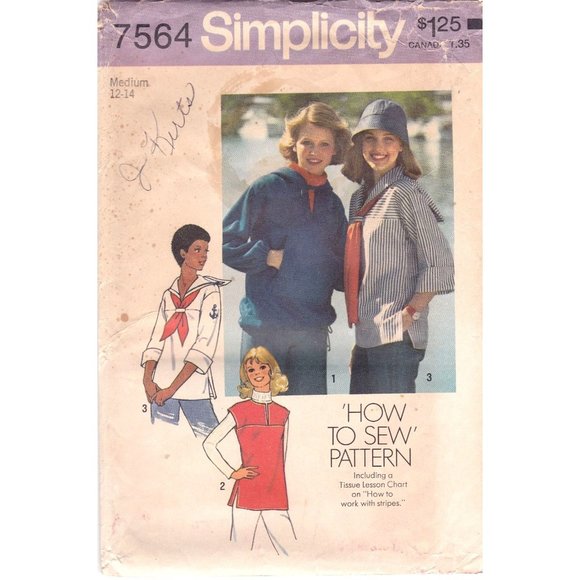 Vintage Sewing PATTERN Simplicity 7564, How to Sew 1976 Misses Pullover Tops - Picture 1 of 2